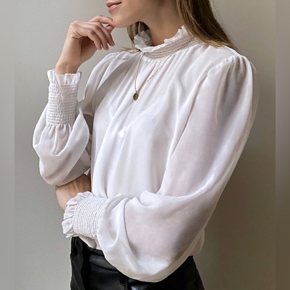 Aritzia Tops - Maison d’Amélie Paris White Balloon Sleeve Chiffon Blouse XS